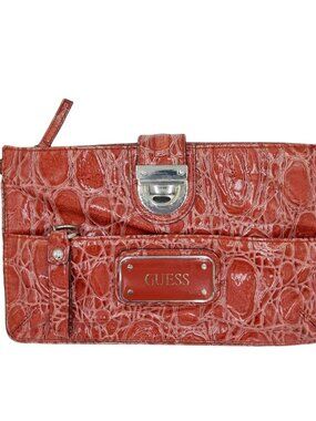 Guess Brooke Clutch Bag Red Faux Leather Crocodile Embossed Wristlet